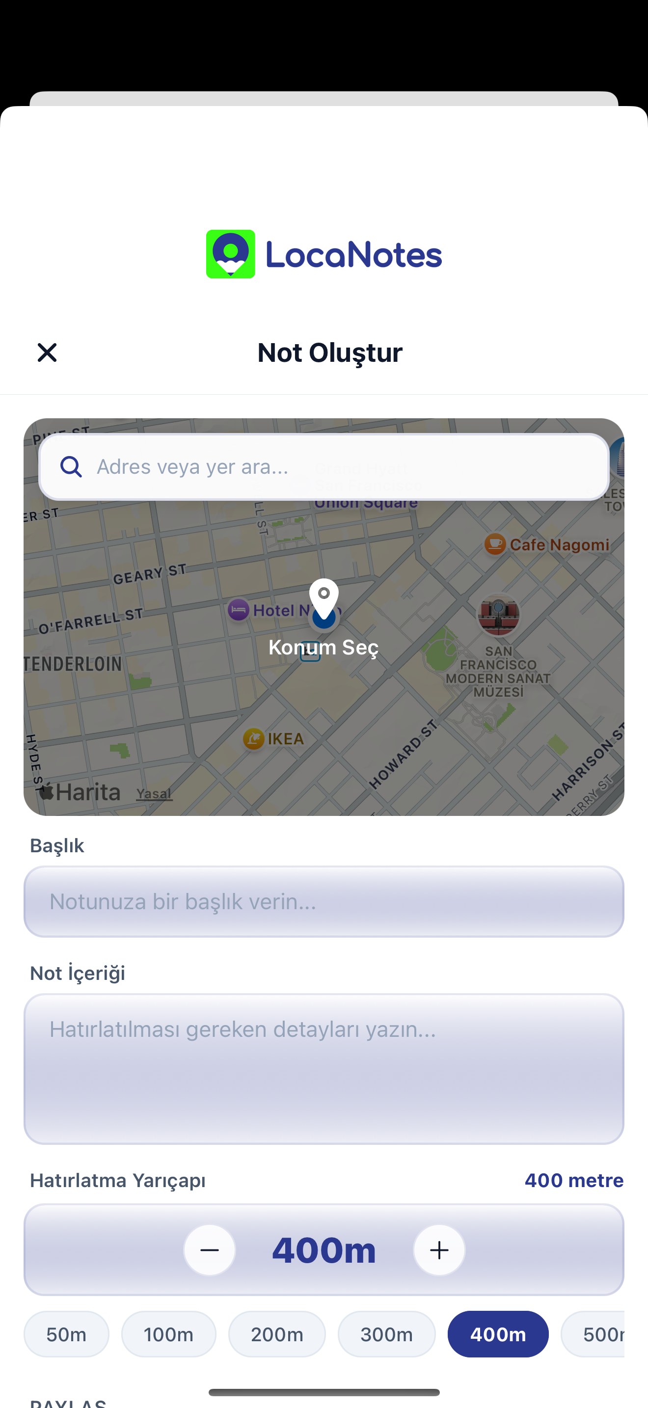 Not oluşturma ekranı