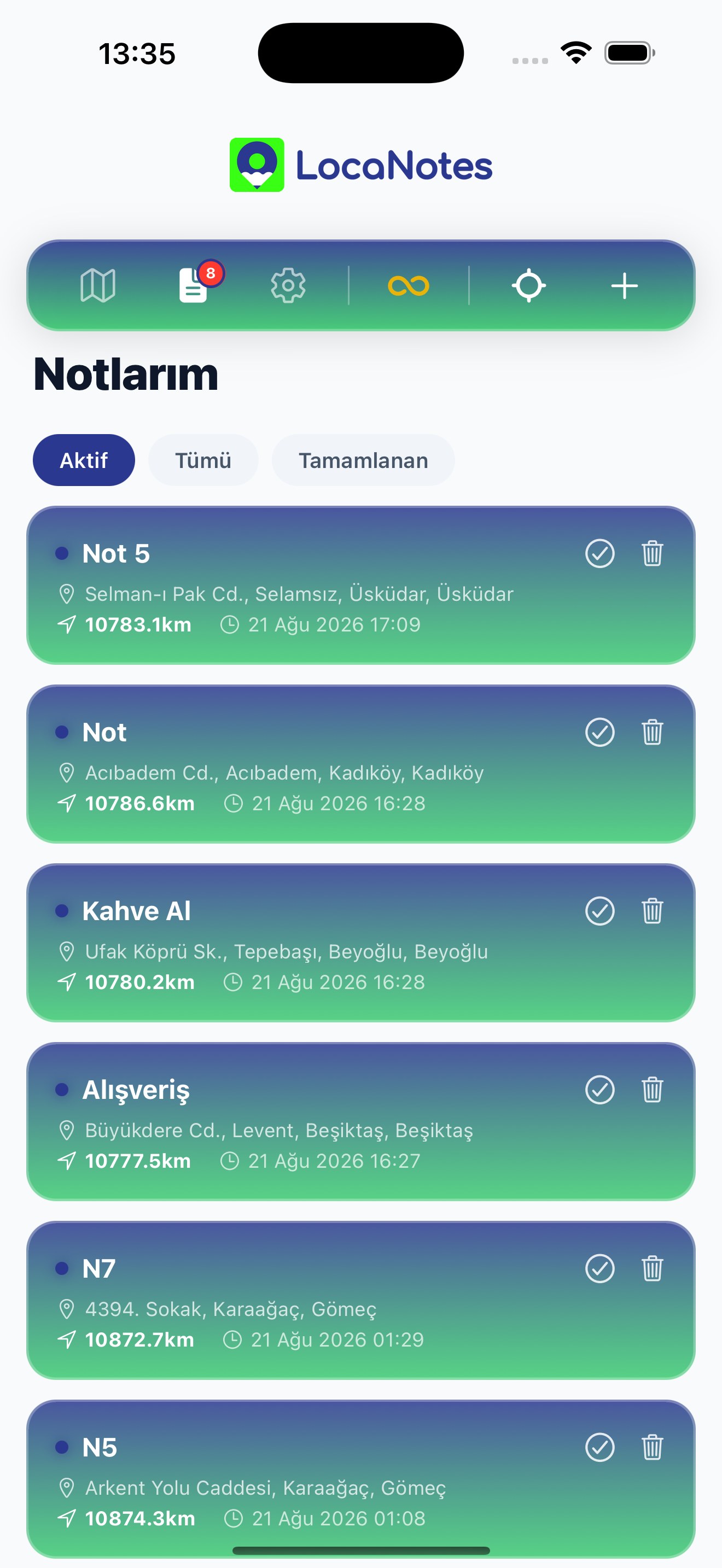 Notlarım ekranı